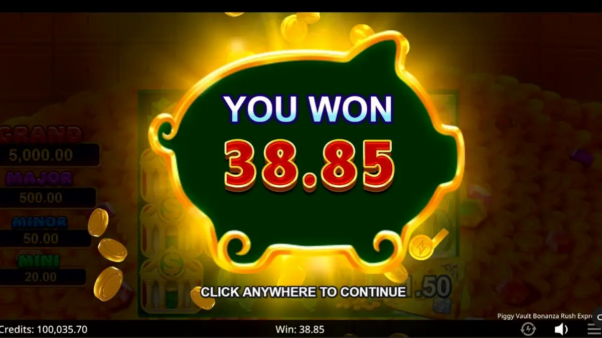 Tampilan visual slot Piggy Vault Bonanza Rush Express dengan tema brankas emas