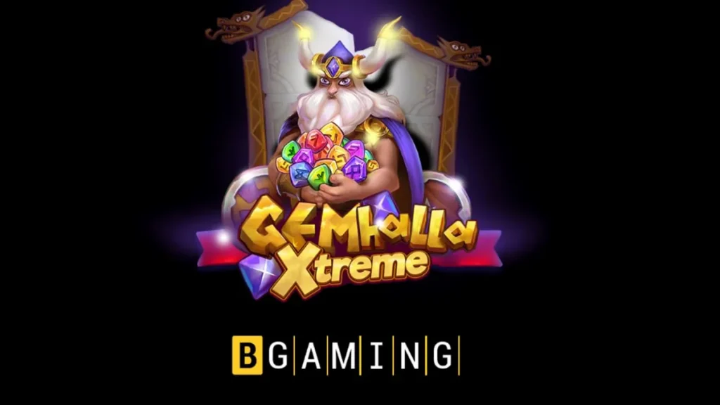 Thor berdiri di latar belakang mitologi Nordik dalam slot Gemhalla Xtreme