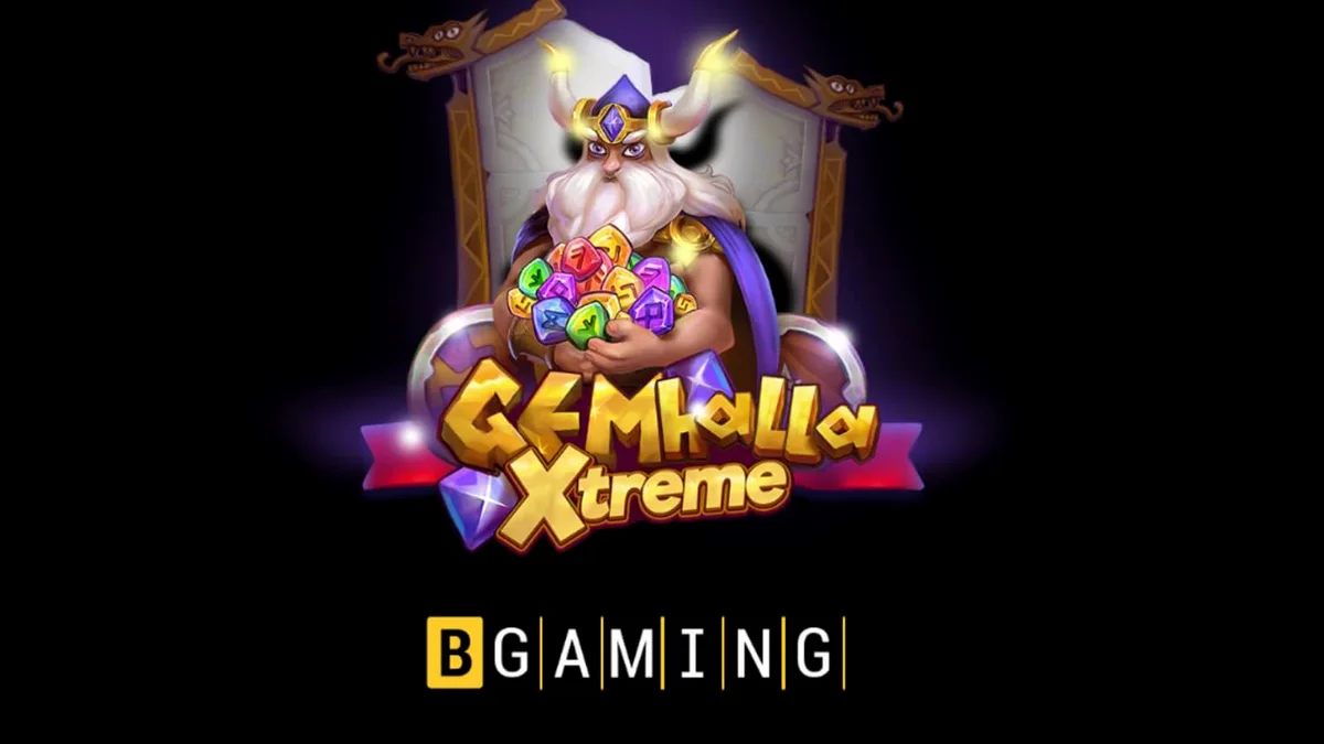 Thor berdiri di latar belakang mitologi Nordik dalam slot Gemhalla Xtreme